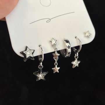 DAIIIBABYYY  -  6pcs Set Earring Silver Color Star Dangle Earrings Vintage Metal Geometric Drop Earring for Women Fashion Trendy Y2K Jewelry